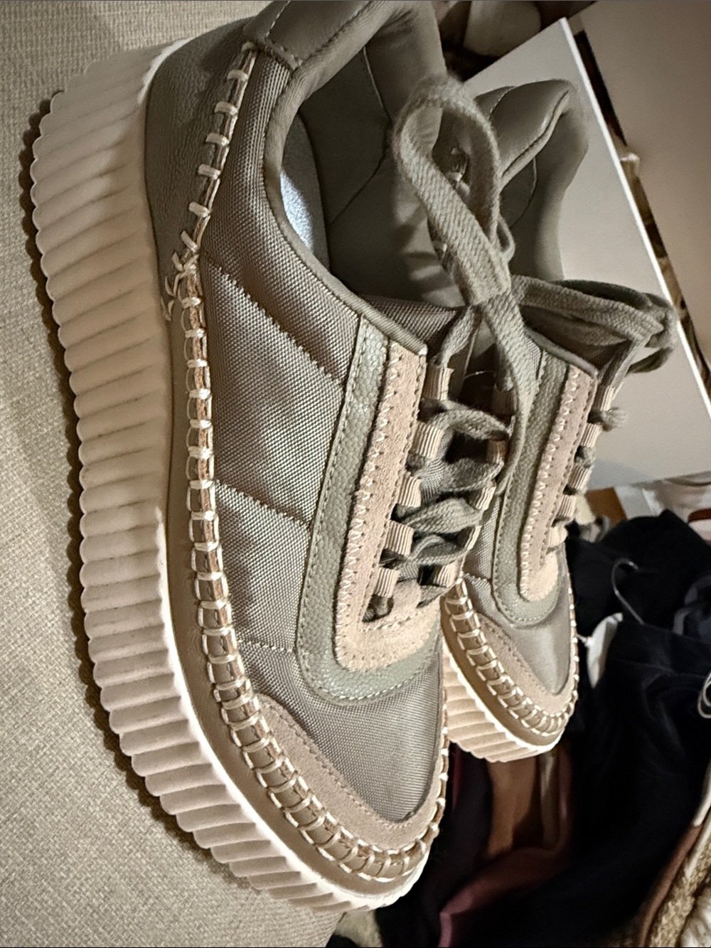 Dolce vita Platform Lace-Up Sneakers in Taupe and Cream